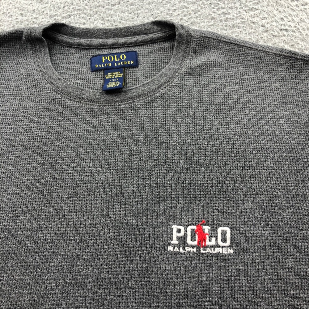Polo Ralph Lauren Shirt Men Large Gray Thermal Waffle Knit sleepwear Long Sleeve